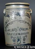 5 Gal. HAMILTON & JONES / GREENSBORO, PA Stoneware Jar by Hamilton & Jones, circa 1875, Stoneware, sold Jul 2017