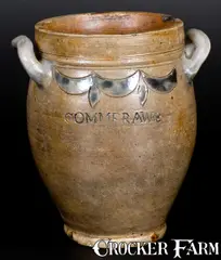 Unusual COMMERAWS / STONEWARE Jar with Impressed Decoration, Manhattan, c1810 by Commeraw's Stoneware, c1810, Stoneware, sold Jul 2017