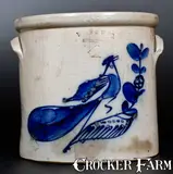 White & Wood, 4 Gal. WHITE & WOOD / BINGHAMTON, NY Stoneware Bird Crock, circa 1885, Stoneware