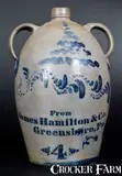 From James Hamilton & Co., 4 Gal. "From James Hamilton & Co. / Greensboro, Pa." Double-Handled Stoneware Jug, circa 1875, Stoneware