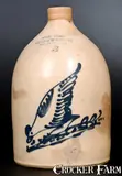 NEW YORK STONEWARE CO. / FORT EDWARD, NY Stoneware Jug w/ Pecking Chicken Design by New York Stoneware Co., circa 1875, Stoneware, sold Jul 2017