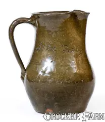 John Terry, Extremely Rare Bibb County, Alabama Stoneware Pitcher, "John Terry / April the 8th / 1887", 1887, Stoneware