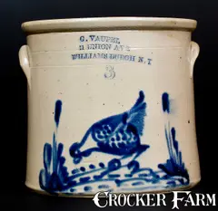 Union Ave, Scarce C. VAUPEL / 11 UNION AVE / WILLIAMSBURGH N.Y Stoneware Chicken Crock, circa 1880, Stoneware