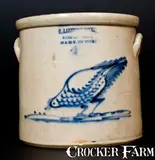 F. Laufersweiler, Scarce F LAUFERSWEILER / EMPIRE CITY POTTERY / NY Stoneware Chicken Crock, circa 1880, Stoneware