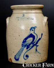F. Laufersweiler, Scarce F LAUFERSWEILER / EMPIRE CITY POTTERY / NY Stoneware Bird Jar, circa 1880, Stoneware