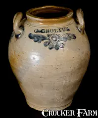 C. Crolius, Very Rare C. CROLIUS / MANHATTAN, WELLS / NEW-YORK Jar w/ Eagle Motifs, early 19th century, Stoneware