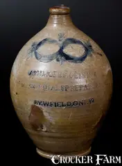 Ashmores. Genuin, Thomas Commeraw Stoneware Advertising Jug: ASHMORES. GENUIN / CORDIALS PREPAIRD / BY. W. FIELD. ONLY., circa 1810, Stoneware