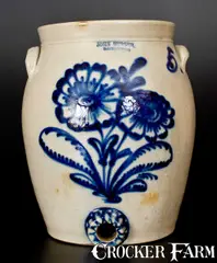 John Burger, Important JOHN BURGER / ROCHESTER, NY 5 Gallon Stoneware Water Cooler, circa 1860, Stoneware