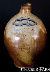 David Morgan, Very Rare DAVID. MORGAN. / NEW YORK Stoneware Jug w/ Impressed Swag-and-Heart Decorations, early 19th century, Stoneware