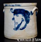 Morton & Sheldon, Very Rare MORTON & SHELDON / JORDAN, NY Stoneware Jar w/ Man's Head Decoration, circa 1840-1845, Stoneware