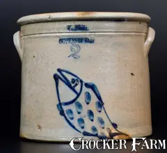 W. Hart, Fine 2 Gal. W. HART / OGDENSBURGH Stoneware Jar with Fish Decoration, circa 1860, Stoneware