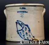 W. Hart, Fine 2 Gal. W. HART / OGDENSBURGH Stoneware Jar with Fish Decoration, circa 1860, Stoneware