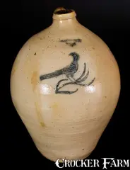 C. Boynton, Rare C. BOYNTON / TROY Stoneware Jug w/ Incised Bird Decoration, circa 1830, circa 1830, Stoneware