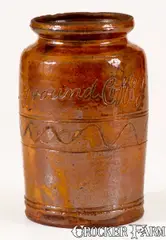 Ground Coffey, Extremely Rare "Ground Coffey / M B Miller / 1834" Redware Coffee Jar, 1834, Redware
