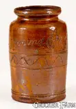 Ground Coffey, Extremely Rare "Ground Coffey / M B Miller / 1834" Redware Coffee Jar, 1834, Redware