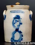 Exceptional COWDEN & WILCOX / HARRISBURG, PA Stoneware Jar w/ Hatted Man Design by Cowden & Wilcox, circa 1865, Stoneware, sold Mar 2017