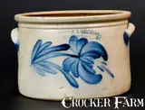 COWDEN & WILCOX / HARRISBURG, PA Stoneware Cake Crock w/ Floral Decoration by Cowden & Wilcox, circa 1865, Stoneware, sold Mar 2017