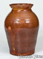 A. Wilcox, Scarce A. WILCOX / West Bloomfield, NY Redware Jar, circa 1850, Redware