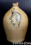 F.H. Cowden, Extremely Rare F. H. COWDEN / HARRISBURG, PA Stoneware Jug w/ Indian Head, circa 1880, Stoneware