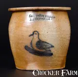 Rare COWDEN & WILCOX / HARRISBURG, PA Stoneware Nesting Bird Jar by Cowden & Wilcox, circa 1865, Stoneware, sold Mar 2017