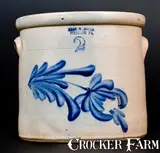 Evan R. Jones, EVAN R JONES / PITTSTON, PA Stoneware Crock w/ Cobalt Floral Decoration, circa 1875, Stoneware