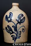 O. L. & A. K. Ballard, O. L. & A. K. BALLARD / BURLINGTON, VT Stoneware Jug w/ Bold Floral Decoration, circa 1860, Stoneware