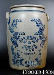 Jos. Eneix & Evans, Very Rare JOS. ENEIX & EVANS / NEW GENEVA, PA 20 Gal. Stoneware Jar, circa 1875, Stoneware