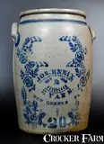 Jos. Eneix & Evans, Very Rare JOS. ENEIX & EVANS / NEW GENEVA, PA 20 Gal. Stoneware Jar, circa 1875, Stoneware