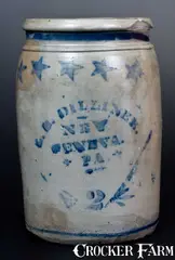 L.B. Dilliner, Unusual L. B. DILLINER / NEW GENEVA, PA Stoneware Jar with Stenciled Stars, circa 1870, Stoneware