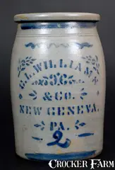 2 Gal. C. L. WILLIAMS & CO. / NEW GENEVA, PA by C. L. Williams & Co., circa 1890, Stoneware, sold Mar 2017