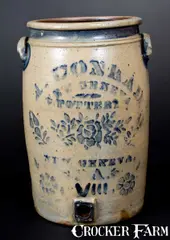 A. Conrad, Outstanding A. CONRAD / NEW GENEVA, PA Stoneware Cooler w/ Elaborate Decoration, circa 1875, Stoneware