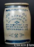 T.F. Reppert, T. F. REPPERT / SUCCESSOR TO JAS. HAMILTON & CO. / GREENSBORO, PA Stoneware Jar, circa 1880, Stoneware