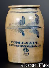 Foell & Alt, FOELL & ALT / EAST BIRMINGHAM, PA Stoneware Jar w/ Brushed Decoration, circa 1860, Stoneware