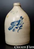 Satterlee & Mory, SATTERLEE & MORY / FORT EDWARD, NY Stoneware Jug with Bird Decoration, circa 1865, Stoneware