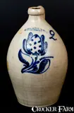 N. Clark & Co., N. CLARK & CO. / ROCHESTER, NY Stoneware Jug w/ Elaborate Slip-Trailed Design
