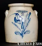 Brewer & Halm, BREWER & HALM. / HAVANA, New York Stoneware Jar w/ Cobalt Floral Decoration, circa 1855, Stoneware