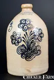 W.H. Farrar & Co., W. H. FARRAR & CO. / GEDDES, NY Stoneware Jug w/ Slip-Trailed Floral Decoration