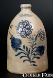 W. H. Farrar, W. H. FARRAR / GEDDES, NY Stoneware Jug w/ Slip-Trailed Decoration, circa 1860, Stoneware