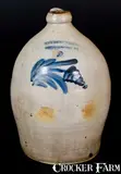 COWDEN & WILCOX / HARRISBURG, PA Stoneware Jug w/ Floral Decoration by Cowden & Wilcox, circa 1865, Stoneware, sold Mar 2017
