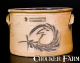 Rare COWDEN & WILCOX / HARRISBURG. PA Stoneware Cake Crock w/ Man-in-the-Moon by Cowden & Wilcox, circa 1865, Stoneware, sold Mar 2017