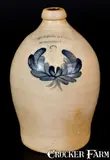 COWDEN & WILCOX / HARRISBURG, PA Stoneware Jug w/ Wreath Decoration by Cowden & Wilcox, circa 1865, Stoneware, sold Mar 2017