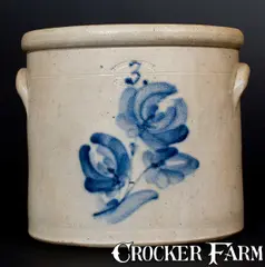 Union Pottery, 3 Gal. UNION POTTERY / NEWARK, NJ Stoneware Crock with Floral Decoration, circa 1880, Stoneware