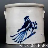 White & Wood, WHITE & WOOD / BINGHAMTON, NY Stoneware Crock w/ Bird Decoration, circa 1880, Stoneware