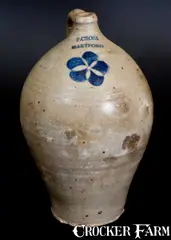 P. Cross, Fine 3 Gal. P. CROSS / HARTFORD Stoneware Jug with Incised Decoration, circa 1806-1808, Stoneware