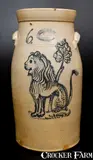 J. Burger Jr, Very Fine J. BURGER JR. / ROCHESTER, NY Stoneware Lion Churn
