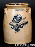 John Burger, 2 Gal. JOHN BURGER / ROCHESTER Stoneware Jar w/ Bold Slip-Trailed Tulip Decoration, circa 1860, Stoneware
