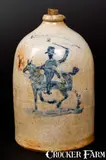 M. Tyler, Very Fine M. TYLER / ALBANY, NY Stoneware Jug with Horse and Rider Decoration, circa 1835, Stoneware
