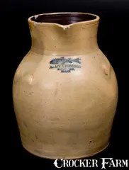 A. Standish, Very Rare A. STANDISH / TAUNTON / MASS Stoneware Pitcher w/ Impressed Fish, mid 19th century, Stoneware
