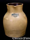 A. Standish, Very Rare A. STANDISH / TAUNTON / MASS Stoneware Pitcher w/ Impressed Fish, mid 19th century, Stoneware