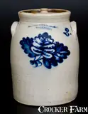 Harrington & Burger, 2 Gal. HARRINGTON & BURGER / ROCHESTER Stoneware Lidded Jar with Bold Leaf Decoration